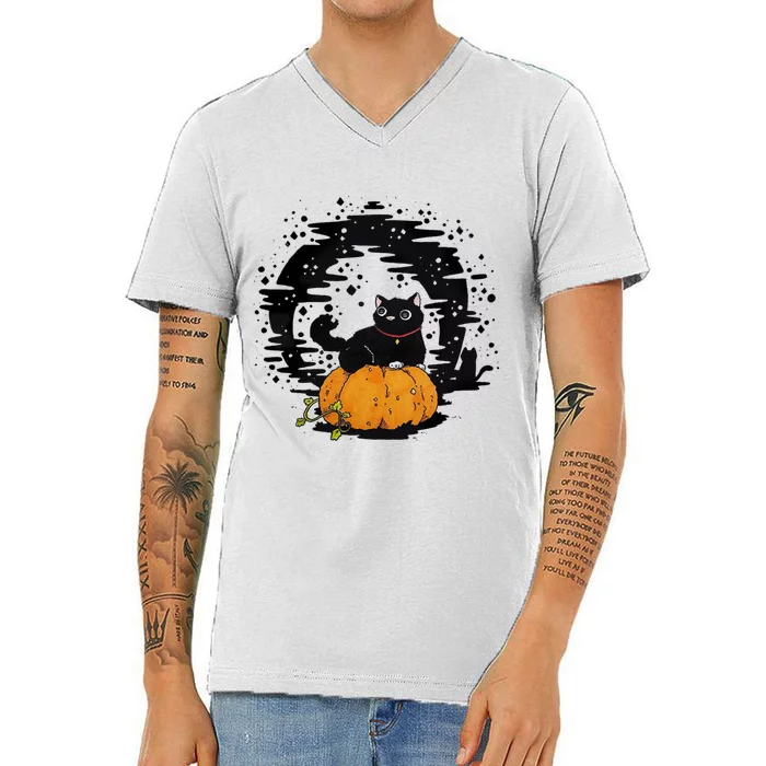 Boo Cat Pumpkin Halloween Theres Some Horrors In House Vibe Meaningful Gift V-Neck T-Shirt