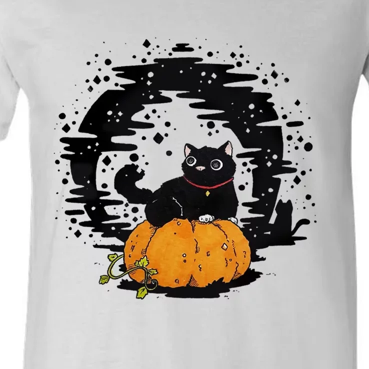 Boo Cat Pumpkin Halloween Theres Some Horrors In House Vibe Meaningful Gift V-Neck T-Shirt