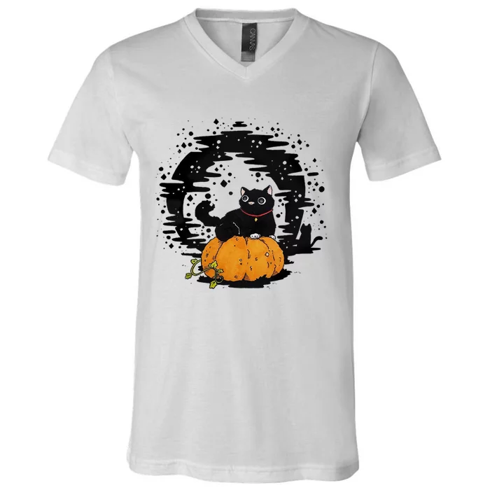 Boo Cat Pumpkin Halloween Theres Some Horrors In House Vibe Meaningful Gift V-Neck T-Shirt