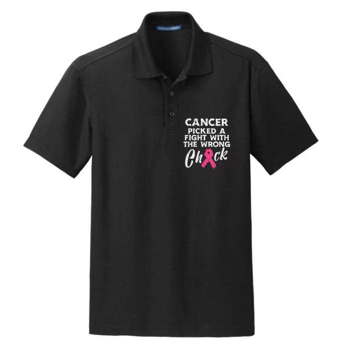 Breast Cancer Picked A Fight Wrong Chick Awareness Dry Zone Grid Performance Polo