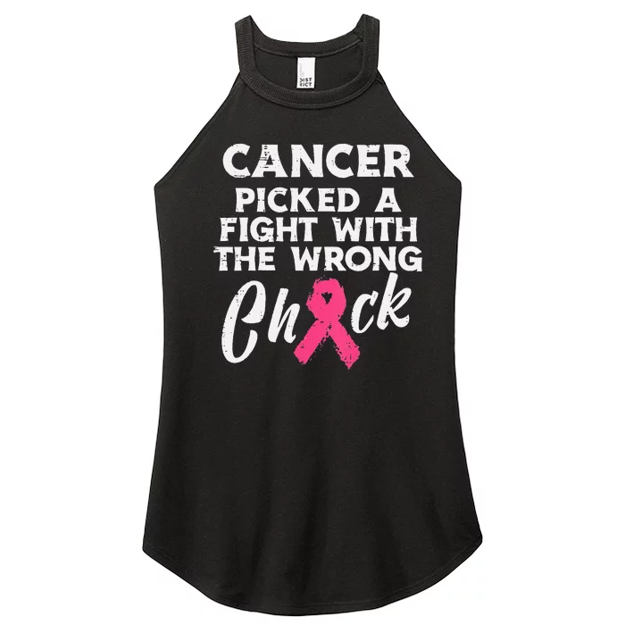 Breast Cancer Picked A Fight Wrong Chick Awareness Women’s Perfect Tri Rocker Tank