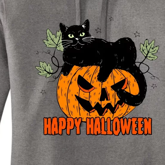 Black Cat Pumpkin Halloween Day Sublimation Retro Halloween Women's Pullover Hoodie