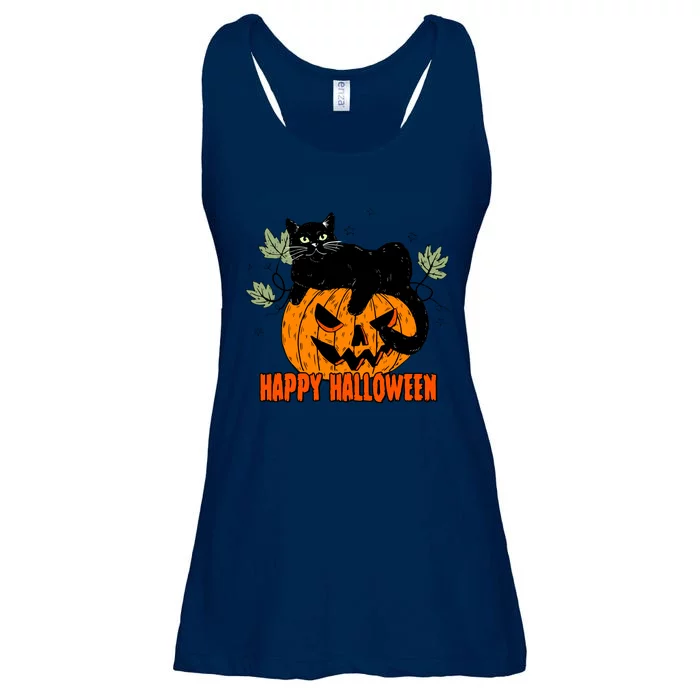 Black Cat Pumpkin Halloween Day Sublimation Retro Halloween Ladies Essential Flowy Tank