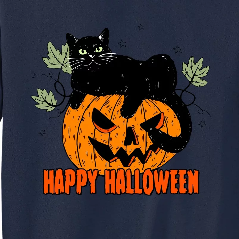 Black Cat Pumpkin Halloween Day Sublimation Retro Halloween Tall Sweatshirt