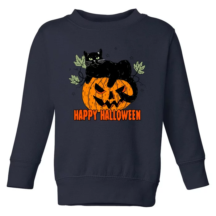 Black Cat Pumpkin Halloween Day Sublimation Retro Halloween Toddler Sweatshirt