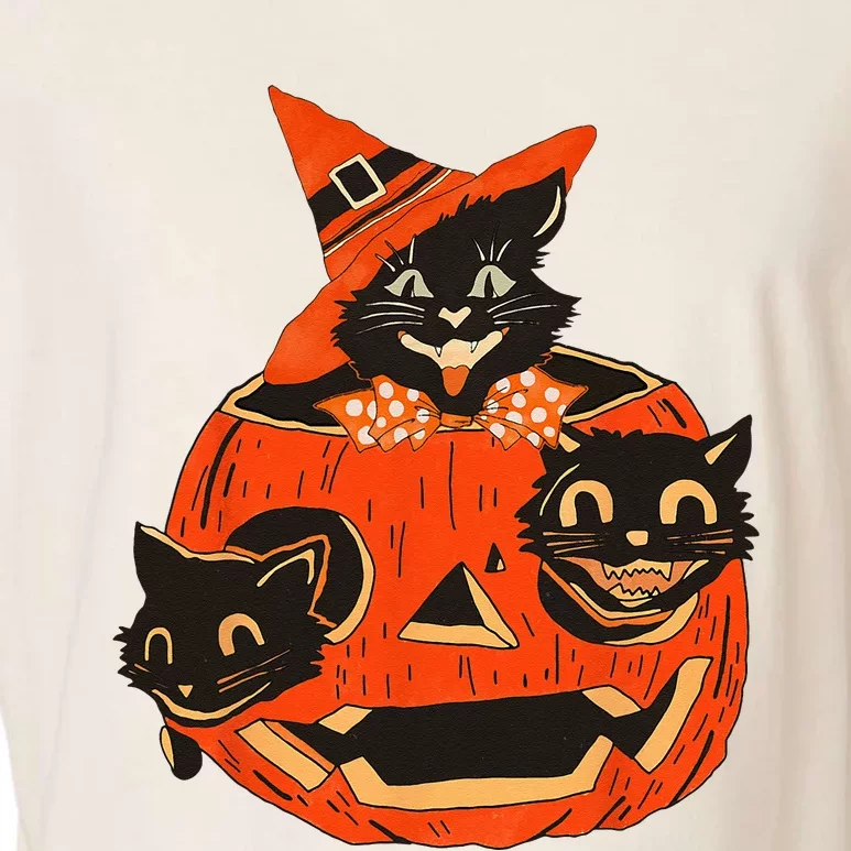 Black Cats Pumpkin Carved Jack O Lantern Halloween Garment-Dyed Women's Muscle Tee