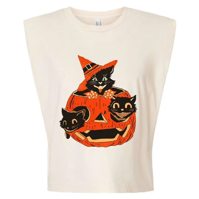 Black Cats Pumpkin Carved Jack O Lantern Halloween Garment-Dyed Women's Muscle Tee