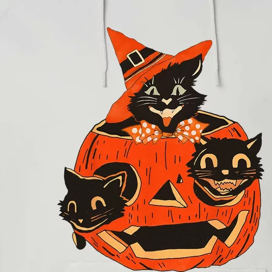 Black Cats Pumpkin Carved Jack O Lantern Halloween Performance Fleece Hoodie