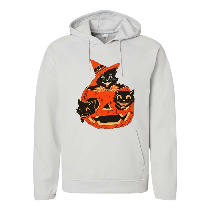 Black Cats Pumpkin Carved Jack O Lantern Halloween Performance Fleece Hoodie