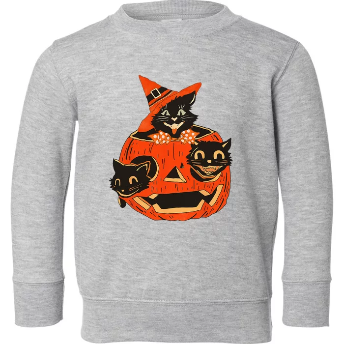 Black Cats Pumpkin Carved Jack O Lantern Halloween Toddler Sweatshirt