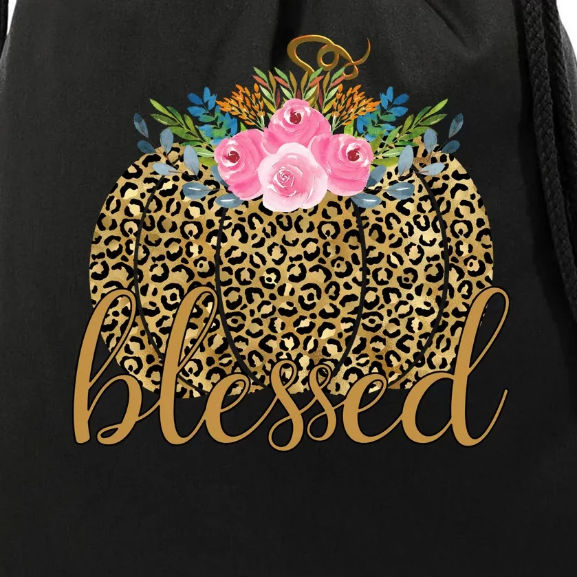 Blessed Cheetah Pumpkin October Drawstring Bag