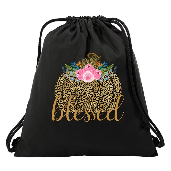 Blessed Cheetah Pumpkin October Drawstring Bag