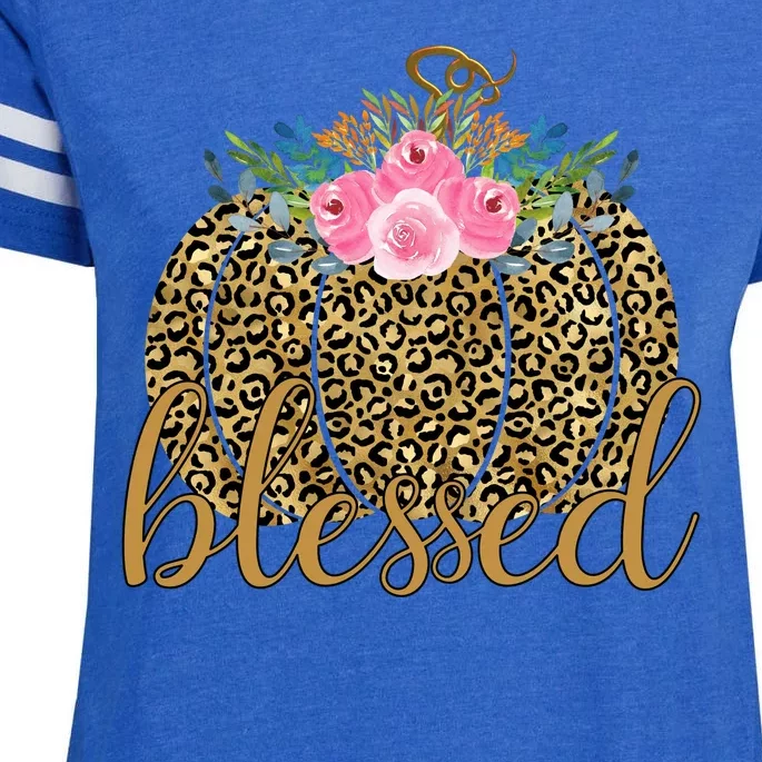 Blessed Cheetah Pumpkin October Enza Ladies Jersey Football T-Shirt