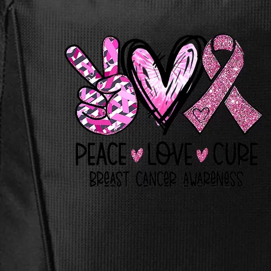 Breast Cancer Peace Love Cure Pink Ribbon Awareness City Backpack