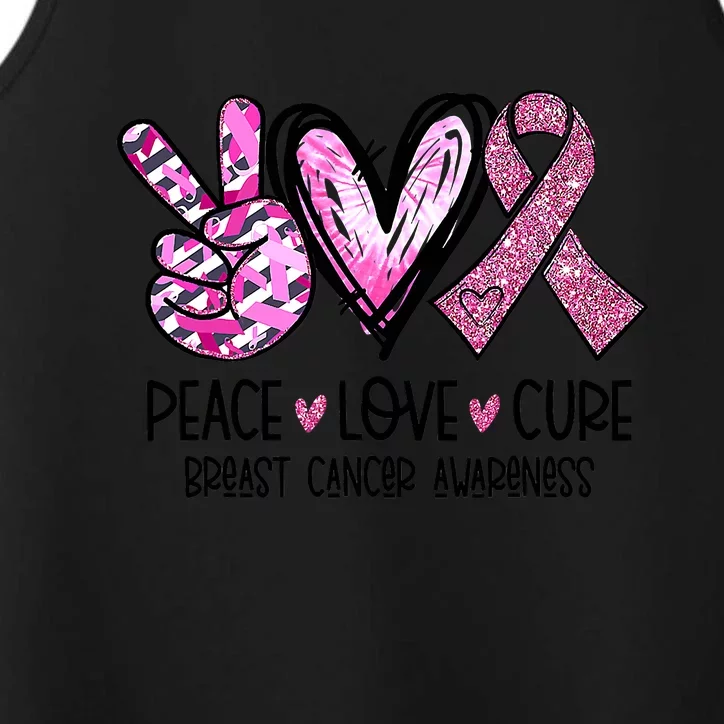 Breast Cancer Peace Love Cure Pink Ribbon Awareness Performance Tank