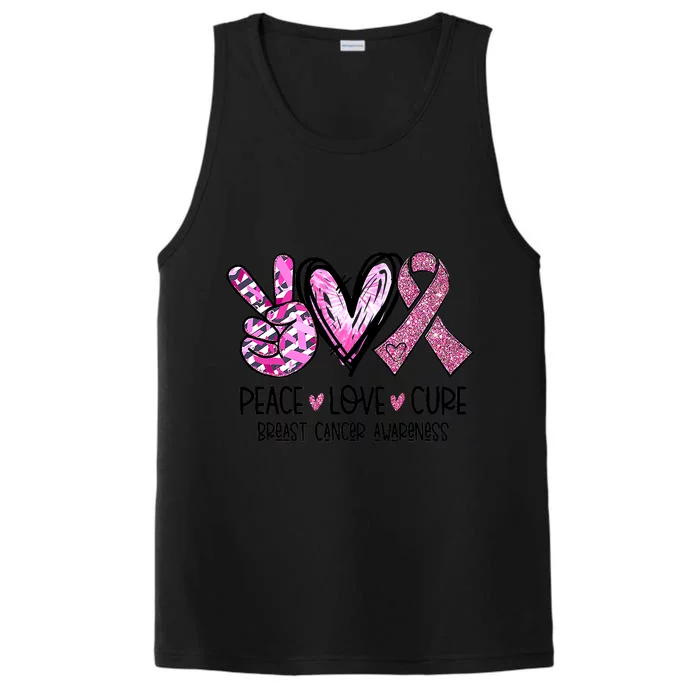 Breast Cancer Peace Love Cure Pink Ribbon Awareness Performance Tank