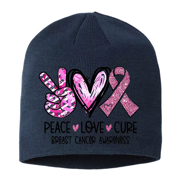 Breast Cancer Peace Love Cure Pink Ribbon Awareness 8 1/2in Sustainable Knit Beanie