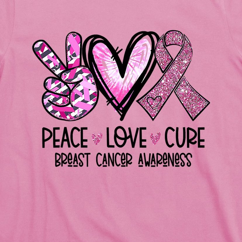 Breast Cancer Peace Love Cure Pink Ribbon Awareness T-Shirt