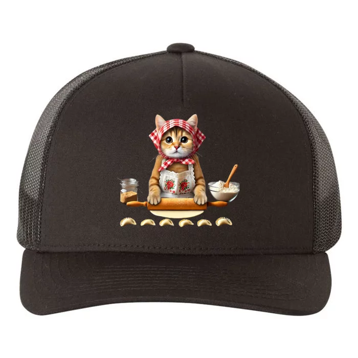 Babushka Cat Pierogi Making Polish Cat Yupoong Adult 5-Panel Trucker Hat