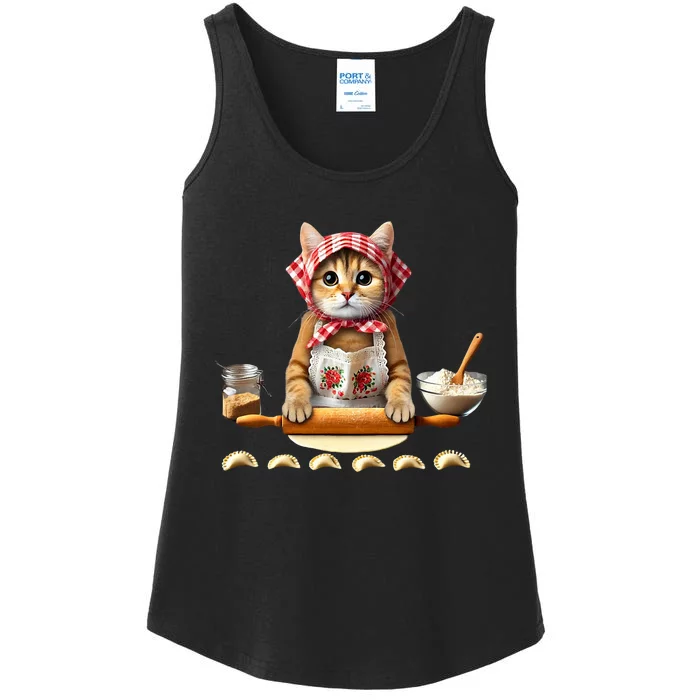 Babushka Cat Pierogi Making Polish Cat Ladies Essential Tank