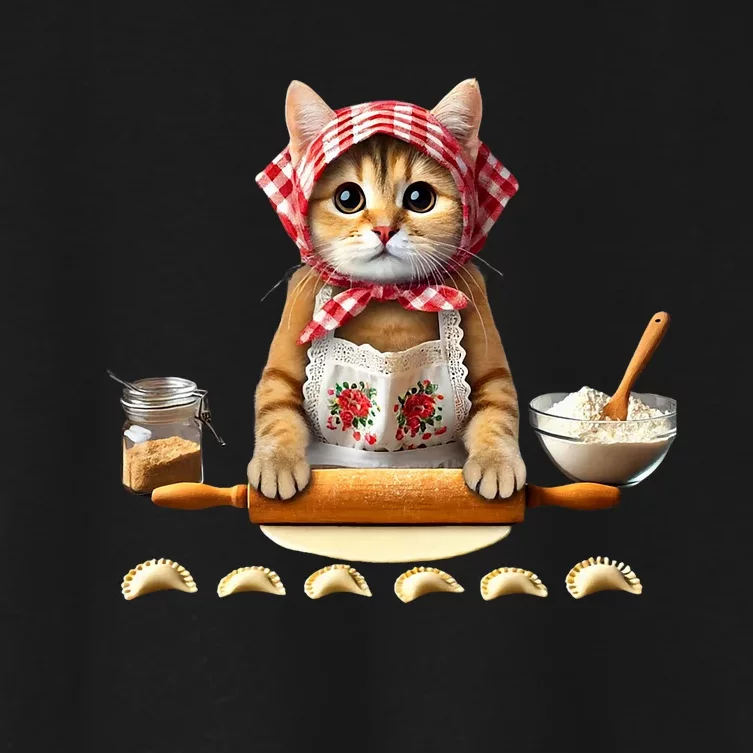 Babushka Cat Pierogi Making Polish Cat Women's Crop Top Tee