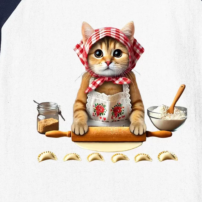 Babushka Cat Pierogi Making Polish Cat Baseball Sleeve Shirt