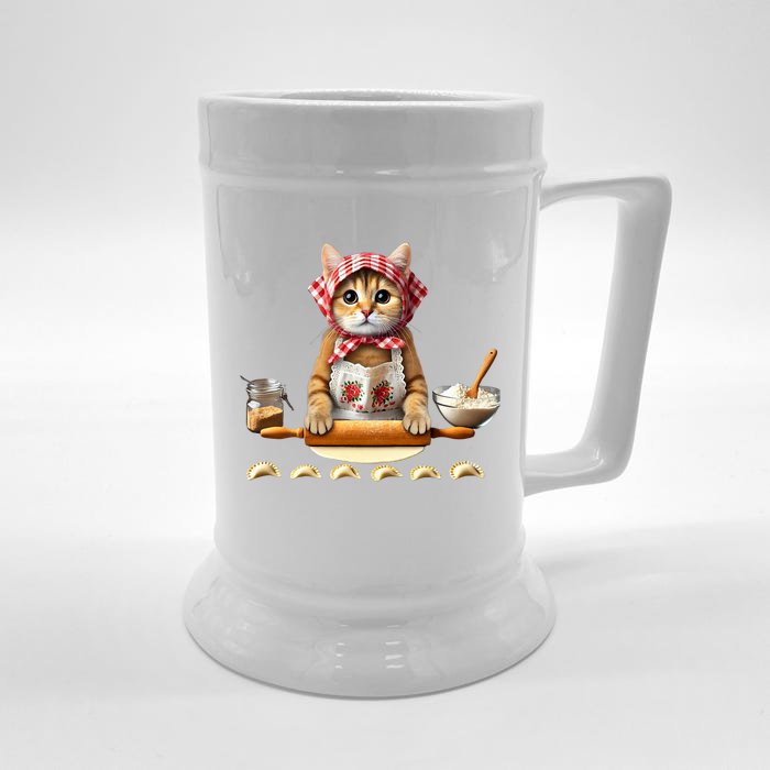 Babushka Cat Pierogi Making Polish Cat Front & Back Beer Stein