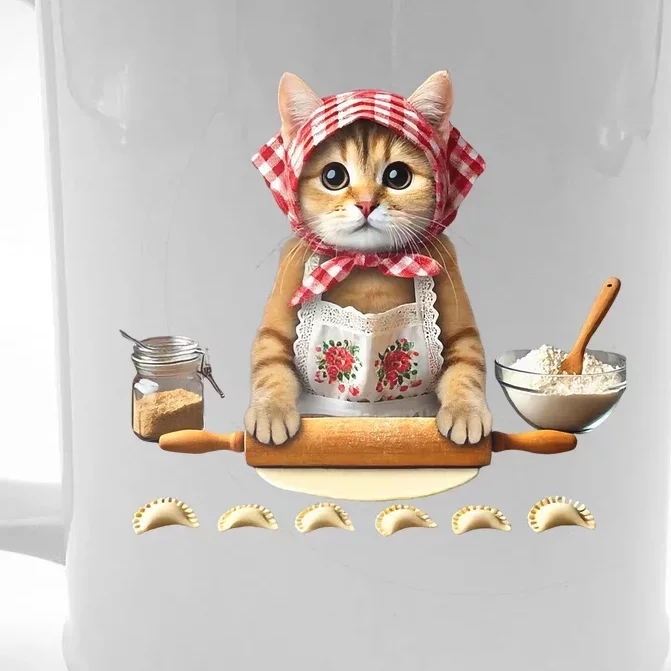 Babushka Cat Pierogi Making Polish Cat Front & Back Beer Stein