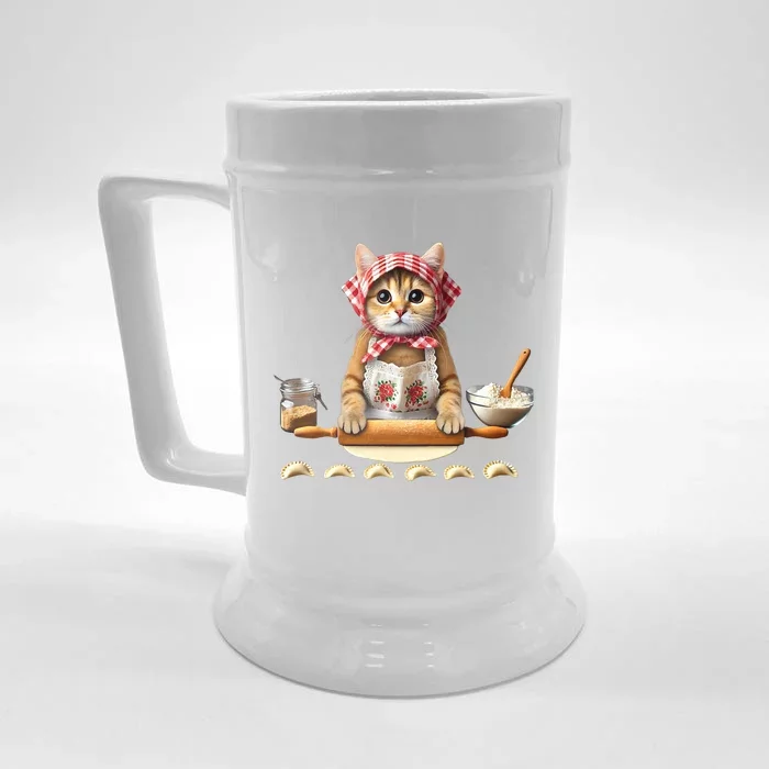 Babushka Cat Pierogi Making Polish Cat Front & Back Beer Stein