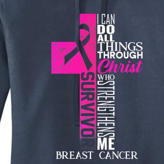 Breast Cancer Pink Ribbon Survivor For Christian Cross Women's Pullover Hoodie