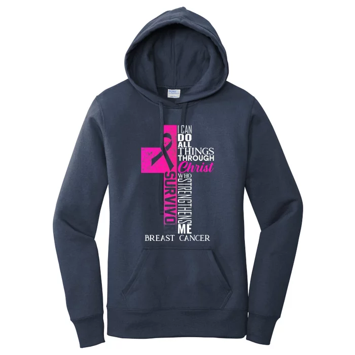 Breast Cancer Pink Ribbon Survivor For Christian Cross Women's Pullover Hoodie