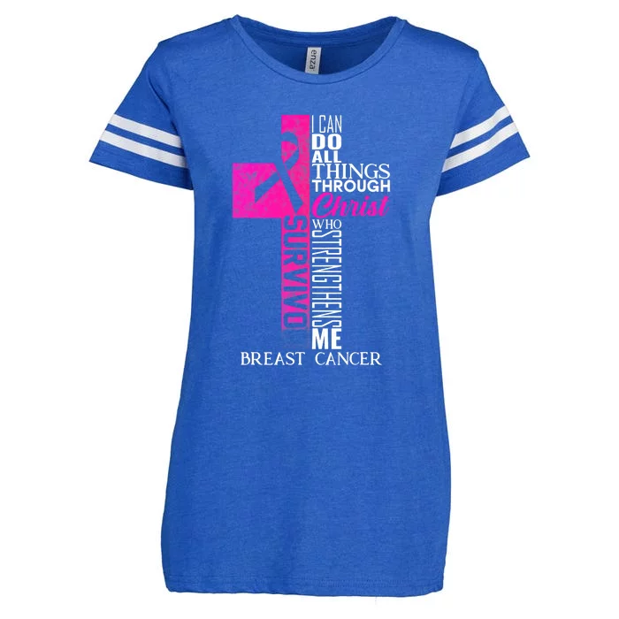 Breast Cancer Pink Ribbon Survivor For Christian Cross Enza Ladies Jersey Football T-Shirt