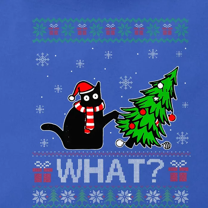 Black Cat Pushing Christmas Tree Ugly Xmas Zip Tote Bag