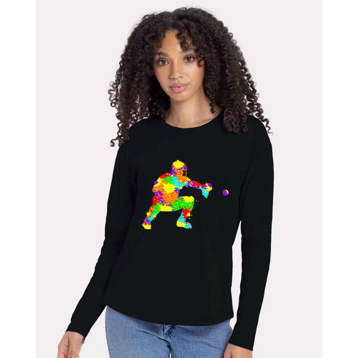 Baseball Catcher Player Womens Cotton Relaxed Long Sleeve T-Shirt