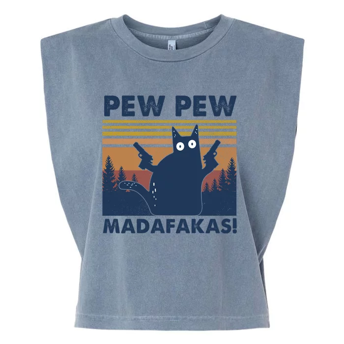 Black Cat Pew Pew Madafakas Garment-Dyed Women's Muscle Tee