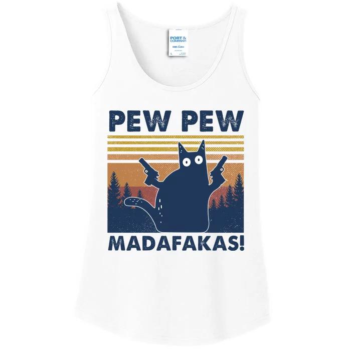 Black Cat Pew Pew Madafakas Ladies Essential Tank