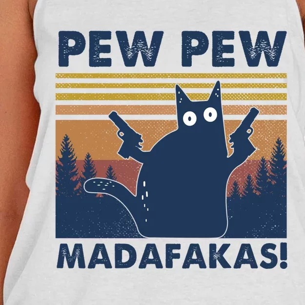 Black Cat Pew Pew Madafakas Women's Knotted Racerback Tank