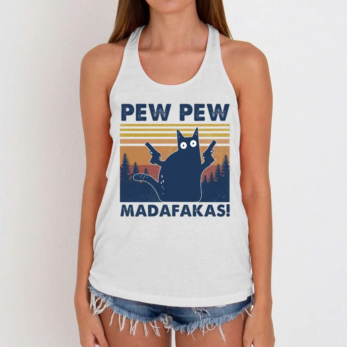 Black Cat Pew Pew Madafakas Women's Knotted Racerback Tank