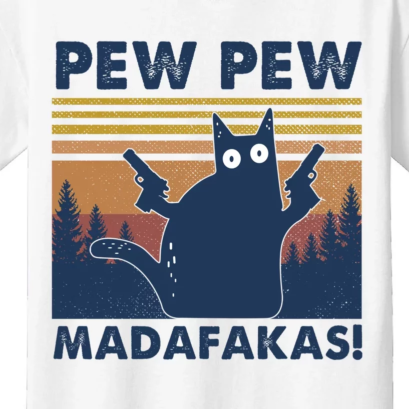 Black Cat Pew Pew Madafakas Kids T-Shirt