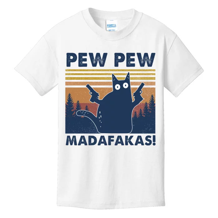 Black Cat Pew Pew Madafakas Kids T-Shirt