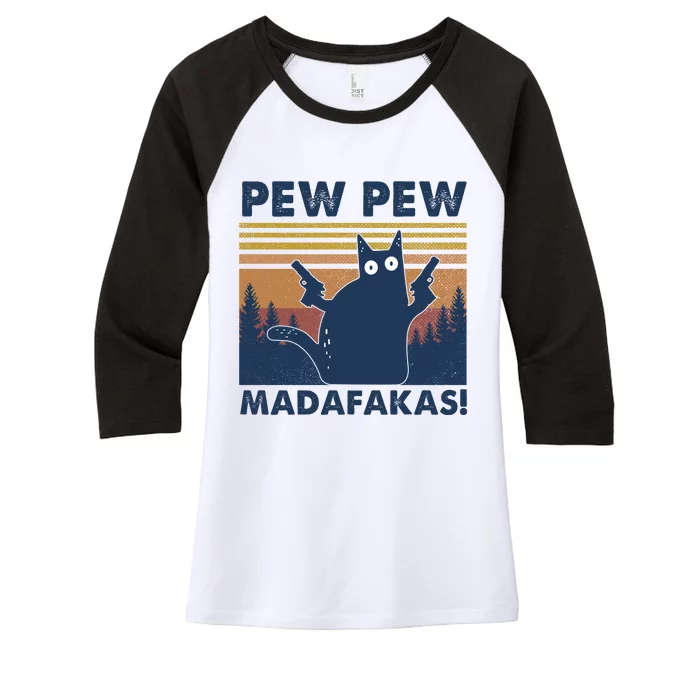 Black Cat Pew Pew Madafakas Women's Tri-Blend 3/4-Sleeve Raglan Shirt