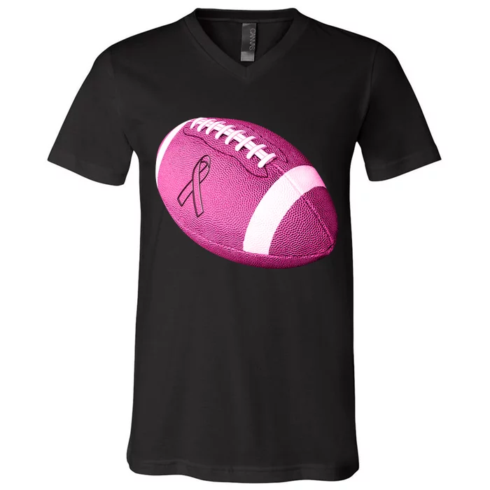 Breast Cancer Pink Football V-Neck T-Shirt