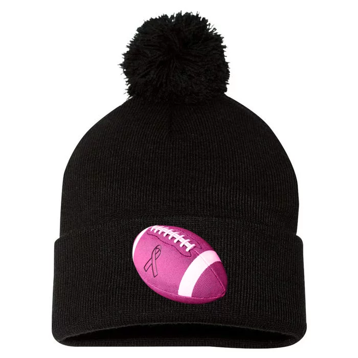 Breast Cancer Pink Football Pom Pom 12in Knit Beanie