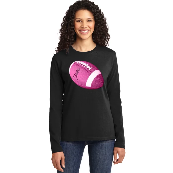 Breast Cancer Pink Football Ladies Long Sleeve Shirt