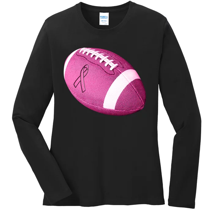 Breast Cancer Pink Football Ladies Long Sleeve Shirt