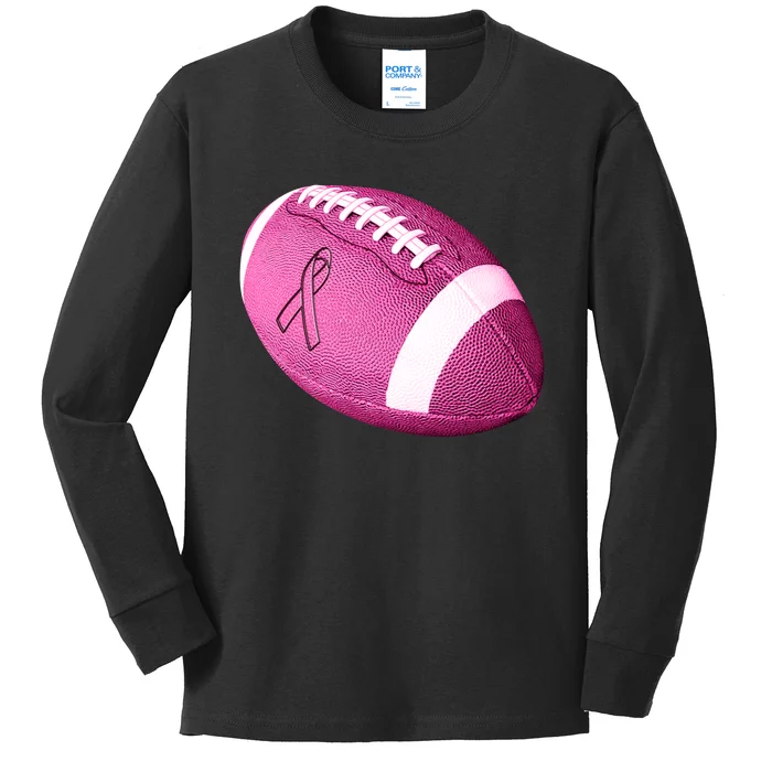 Breast Cancer Pink Football Kids Long Sleeve Shirt