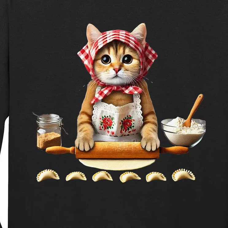 Babushka Cat Pierogi Making Polish Cat Tall Long Sleeve T-Shirt