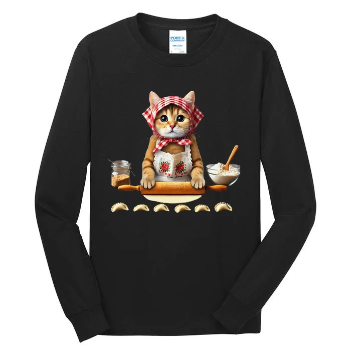 Babushka Cat Pierogi Making Polish Cat Tall Long Sleeve T-Shirt