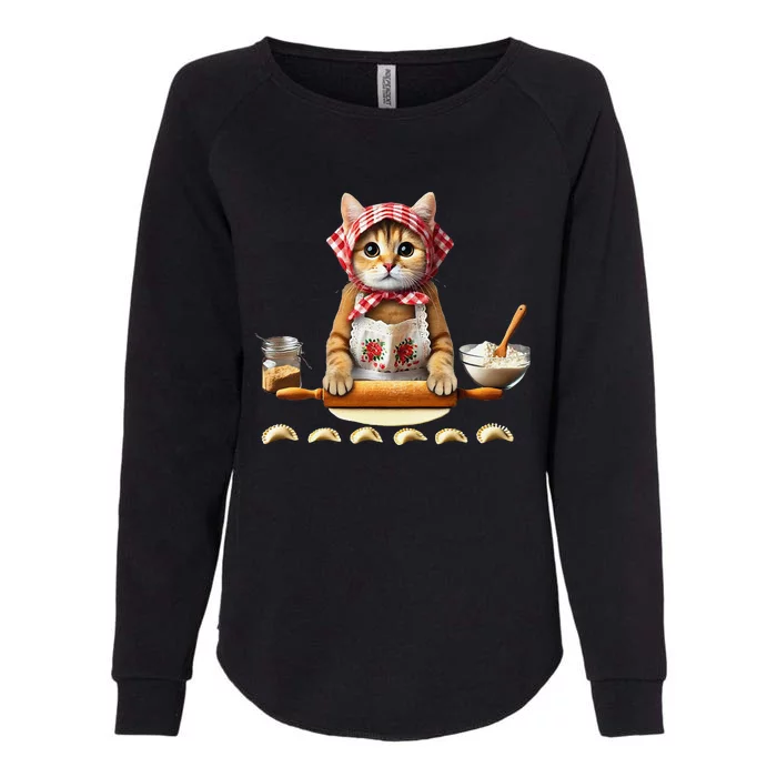 Babushka Cat Pierogi Making Polish Cat Womens California Wash Sweatshirt