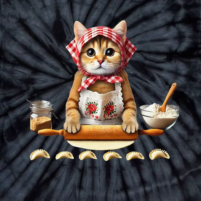 Babushka Cat Pierogi Making Polish Cat Tie-Dye T-Shirt